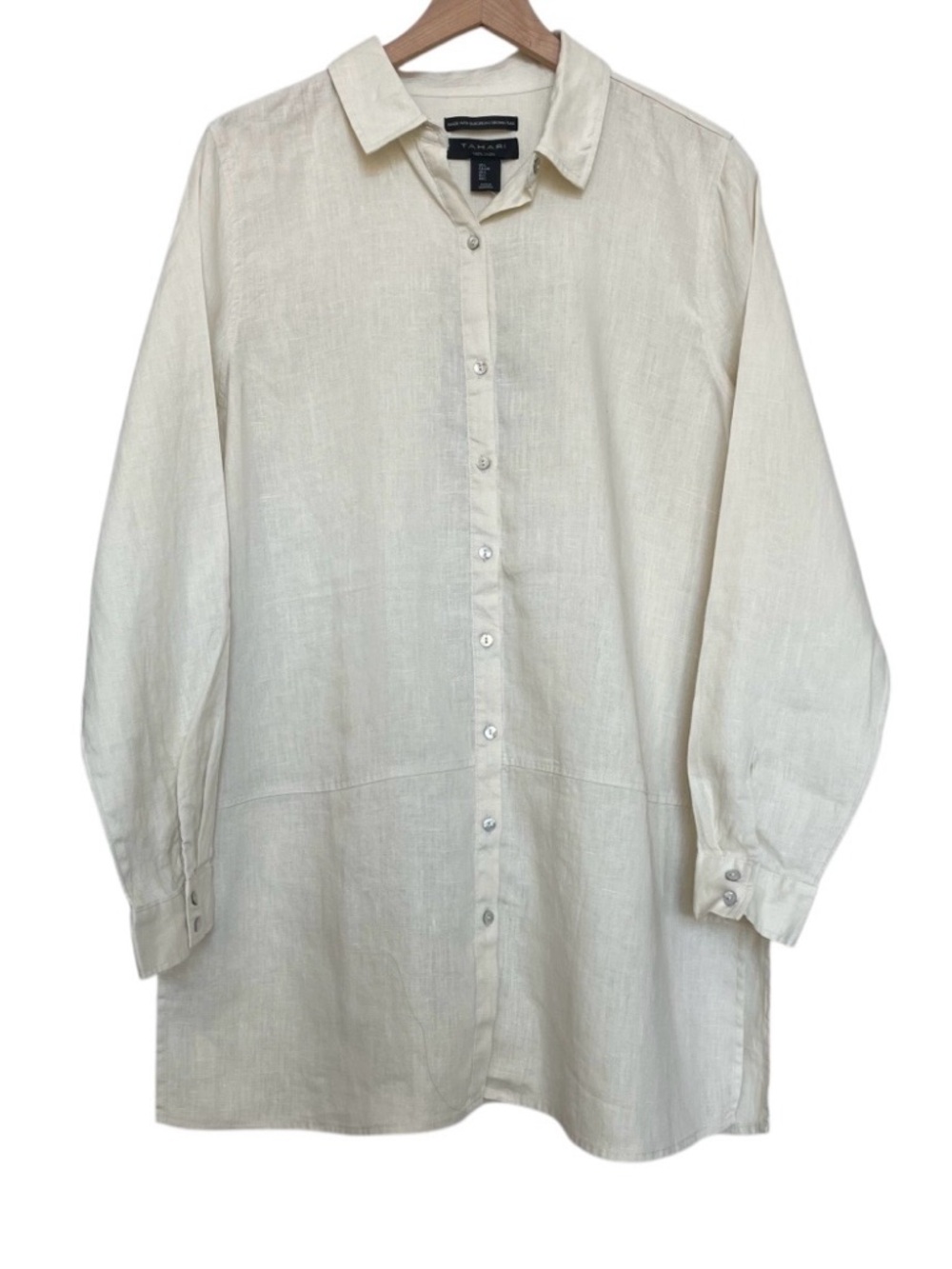 Tahari 100% Linen Roll Sleeve Button Up Tunic